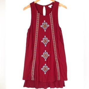 Xhilaration Sleeveless boho tiered burgundy midi dress, Size Large